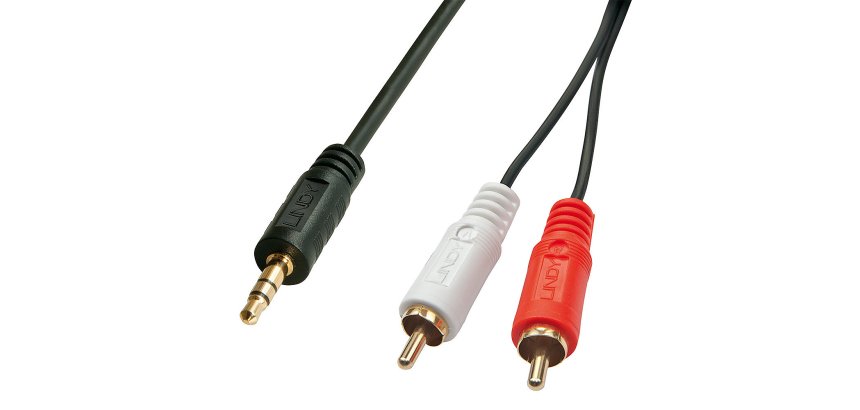 Lindy Câble audio Premium 2 x RCA (Cinch) mâle vers jack 3,5mm mâle, 5m