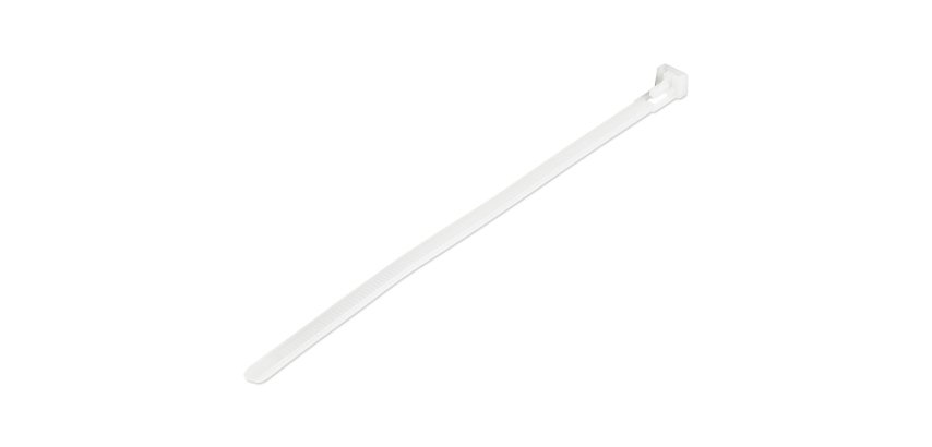 StarTech.com Fascette fermacavo riutilizzabili da 20 cm - 7 mm di larghezza, 50 mm di diametro del fascio e resistenza alla trazione 22 kg, fascette di nylon per interni/esterni, Omologati 94V-2/UL, 100 pezzi - bianco