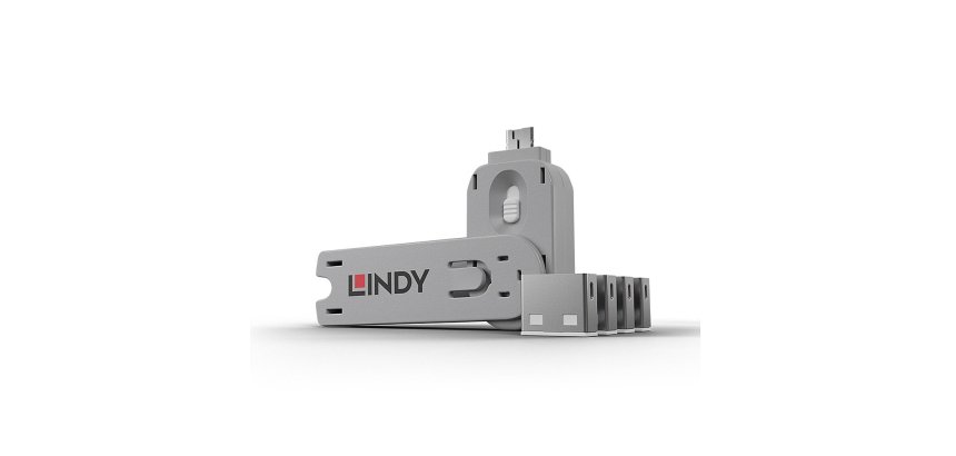 Lindy Bloqueur de port USB A, 4 pièces + clé, Blanc