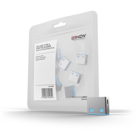 Lindy 40462 bloqueur de port USB Type-A Bleu Acrylonitrile-Butadiène-Styrène (ABS) 10 pièce(s)