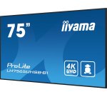 iiyama LH7565UHSB-B1 Écran d'affichage dynamique En forme de kiosk 189,2 cm (74.5") LED Wifi 800 cd/m² 4K Ultra HD Noir Intégré dans le processeur Android 11 24/7