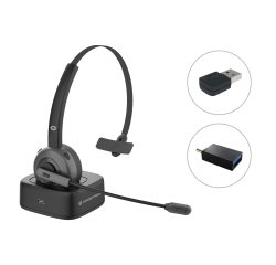 Conceptronic POLONA Wireless Bluetooth Headset with Charging Dock & Bluetooth USB Audio Adapter
