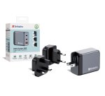 Verbatim 65 W GaN-wandoplader met drie poorten 2 x USB-C PD 65 W / 1 x USB-A QC 3.0 (EU/VK/VS)