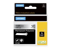 DYMO Rhino Industrial Permanent Polyester Labels | 12mm x 5.5m | Black Print on Metallic | for Rhino & LabelManager Label Makers
