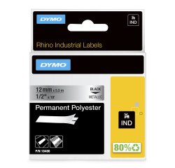 DYMO Rhino Industrial Permanent Polyester Labels | 12mm x 5.5m | Black Print on Metallic | for Rhino & LabelManager Label Makers