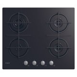 CANDY Plaque gaz CDK6KB, 4 foyers gaz, Verre trempé, grilles fonte