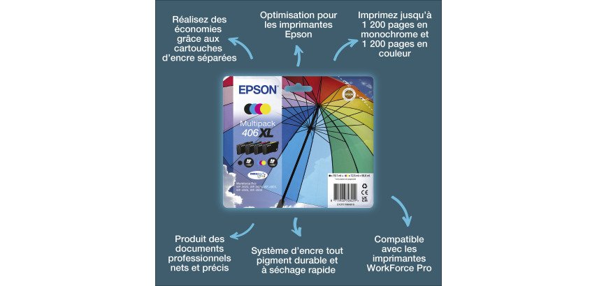 Epson Multipack de cartouches d’encre DURABrite Ultra 4 couleurs Parapluie 406XL