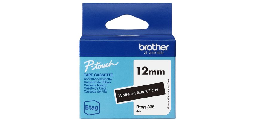 Brother BTAG-335 - Ruban adhésif blanc sur noir, 12 mm de large, non laminé