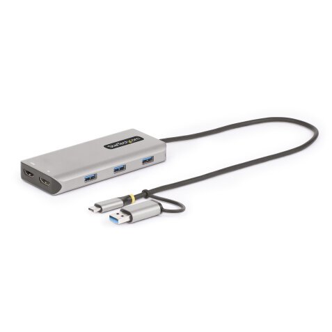 StarTech.com USB-C Multiport Adapter met Ingebouwde USB-C naar USB-A Dongle, Dual HDMI (4K30Hz/1080p60Hz), 3x USB-A 5Gbps, Mini Travel Dock, Laptop Docking Station, 40cm Kabel