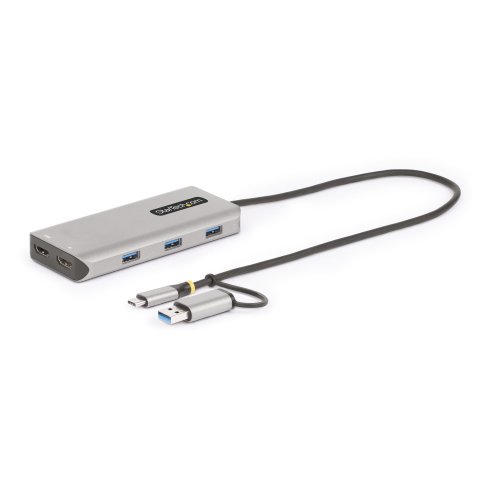 StarTech.com Adaptador Multipuertos USB-C - HDMI Doble (4K30Hz/1080p60Hz) - Hub Ladrón 3x USB-A - Mini Docking Station de Viajes - Docking Station USB Tipo C con Cable Integrado de 40cm