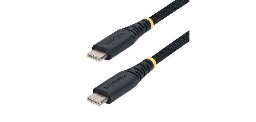 StarTech.com Câble de Charge USB-C de 2m, 60 W (3 A) PD, Gaine Tressée en Nylon/TPE Double Couche, Cordon de Charge USB C Robuste, Câble de Charge pour PC USB 2.0