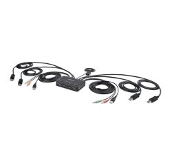 StarTech.com 2-Port Dual-Monitor DisplayPort KVM Switch, 4K 60Hz, Compacte KVM met 1.5m USB-A/DisplayPort/Audio Geïntegreerde Kabels, Bus Powered, Remote Drukknop/Hotkey Schakeling