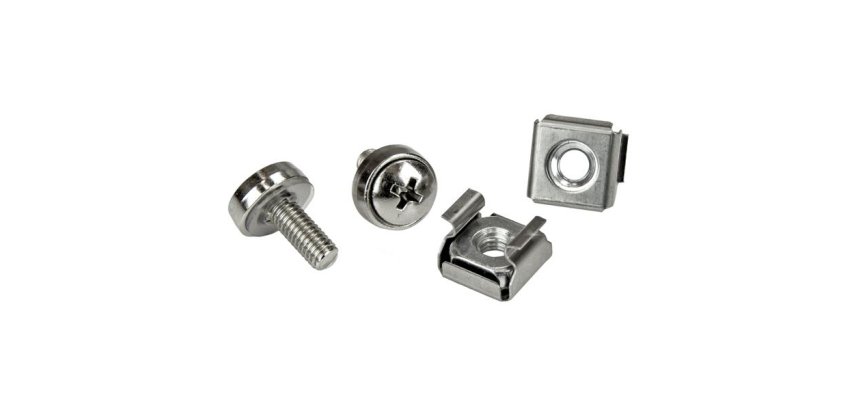 StarTech.com Viti e Dadi in Gabbia per Rack 19" e 10" con Fori Quadrati; Kit con Viti M5 da 12mm, Dadi e Rondelle; Utensile Incluso, Argento, Confezione da 100