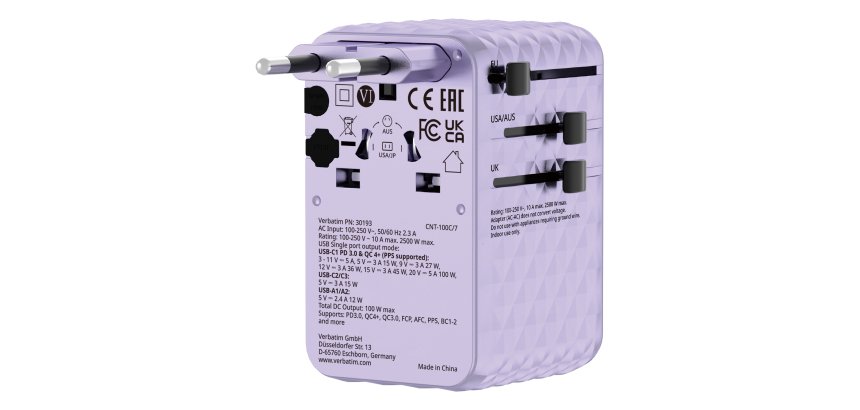 Verbatim 30193 oplader voor mobiele apparatuur Universeel Paars AC Snel opladen Binnen
