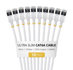 StarTech.com 6ASTP34WHS30CM10PK câble de réseau Blanc 0,3 m Cat6a U/FTP (STP) Rond