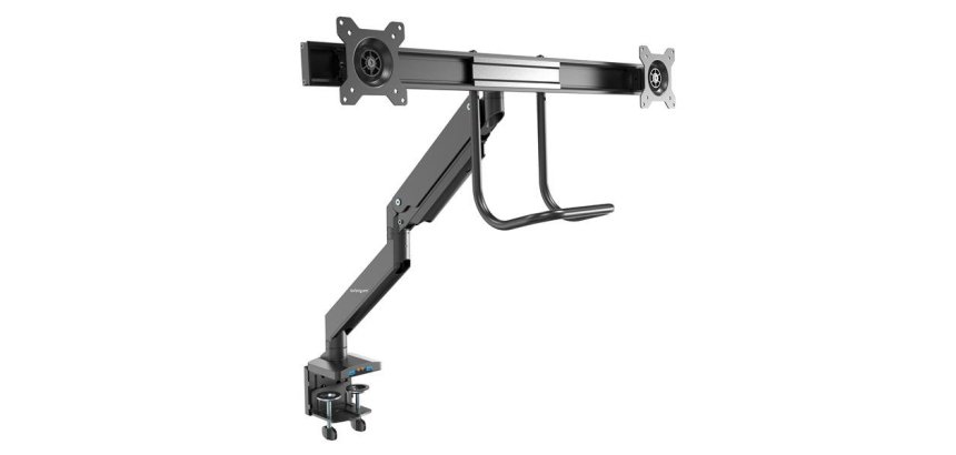 StarTech.com Desk Mount Dual Monitor Arm with USB & Audio - Slim Full Motion Adjustable Dual Monitor VESA Mount for up to 32" (17.6lb/8kg) Displays - Ergonomic Articulating - C-Clamp/Grommet