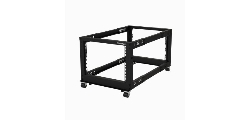 StarTech.com Server Rack a 4 Montanti 8U Open Frame, Armadio Rack di Rete 19" con Ruote, piedini di livellamento o montaggio a pavimento, Quadro Rack Scorrevole/profondità regolabile per apparecchiature AV/Dati/IT