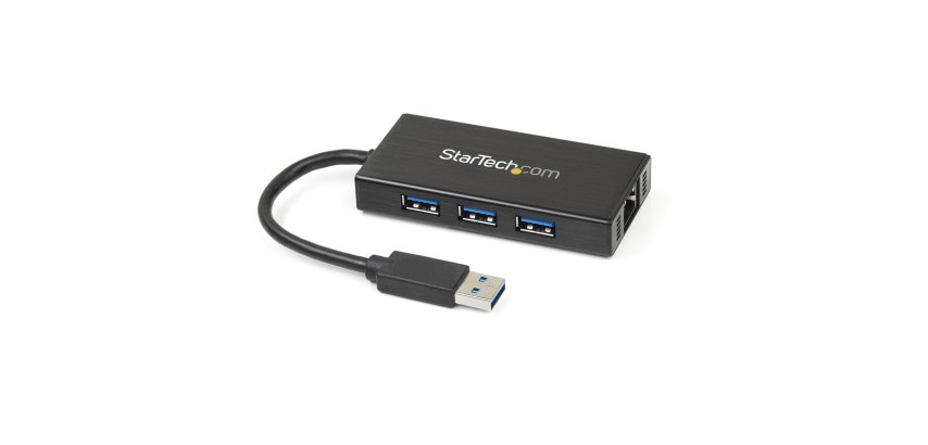 StarTech.com Hub USB 3.0 de Aluminio con Cable - 5Gbps - Concentrador de 3 Puertos USB con Adaptador de Red Ethernet Gigabit