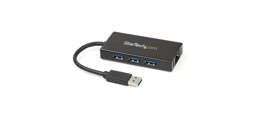 StarTech.com Hub USB 3.0 (5Gbps) portable à 3 ports avec câble intégré plus Gigabit Ethernet - Aluminium