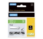 DYMO Rhino Etiquetas industriales de vinilo | 12 mm x 5,5 m | Impresión blanca sobre verde | Autoadhesivas | Para rotuladoras Rhino y LabelManager