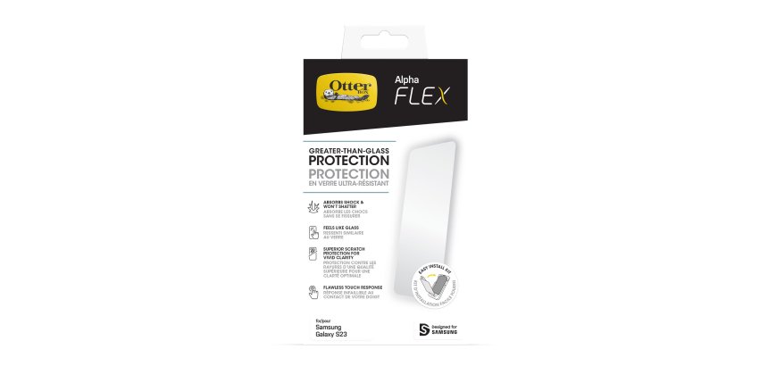 OtterBox Alpha Flex-screenprotector voor Galaxy S23, ultrasterke bescherming tegen scheuren en schilfers, breukvast, antimicrobiële bescherming