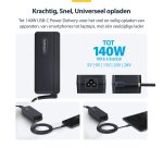StarTech.com 140W USB-C Laptop Oplader met 1,2m Ingebouwde USB-C kabel, GaN Power Adapter voor MacBook M3/M4/M5 Pro/Max en Dell Pro/Plus/Premium