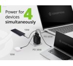 Conceptronic 4-Port 100W GaN USB PD Charger with USB-C Charging Cable, USB-C x 3, USB-A x 1, QC 3.0, PPS