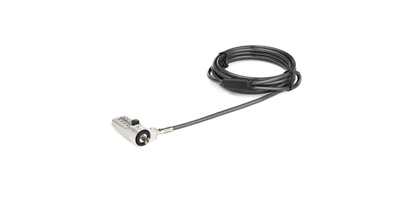 StarTech.com 6.6ft (2m) Laptop Cable Lock - 4-Digit Combination Laptop/Desktop Security Cable Lock for Wedge Slot Computers - Anti-Theft Vinyl-Coated Steel Combo Cable Lock - Portable - TAA