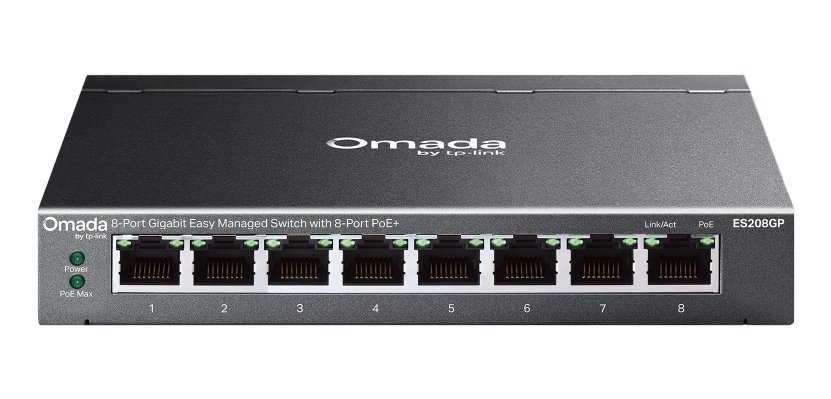 TP-Link Omada ES208GP commutateur réseau Géré L2 Gigabit Ethernet (10/100/1000) Connexion Ethernet, supportant l'alimentation via ce port (PoE) Rail DIN Noir