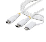 StarTech.com Câble de Recharge USB-C Robuste 2 en 1 de 1m avec Adaptateur Lightning, 30W/60W (3A), Certifié Apple MFi, Câble de Recharge USB-C Tressé pour iPhone/iPad/Android