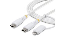 StarTech.com Câble de Recharge USB-C Robuste 2 en 1 de 1m avec Adaptateur Lightning, 30W/60W (3A), Certifié Apple MFi, Câble de Recharge USB-C Tressé pour iPhone/iPad/Android