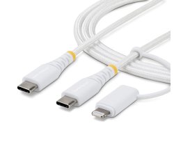 StarTech.com Câble de Recharge USB-C Robuste 2 en 1 de 1m avec Adaptateur Lightning, 30W/60W (3A), Certifié Apple MFi, Câble de Recharge USB-C Tressé pour iPhone/iPad/Android