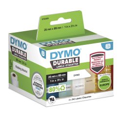 DYMO LW auténticas etiquetas durables | 25mm × 89mm | 2 rollos de 350 etiquetas "White Poly" (700 unidades) | Etiquetas que duran sobre superficies exigentes para etiquetadoras LabelWriter