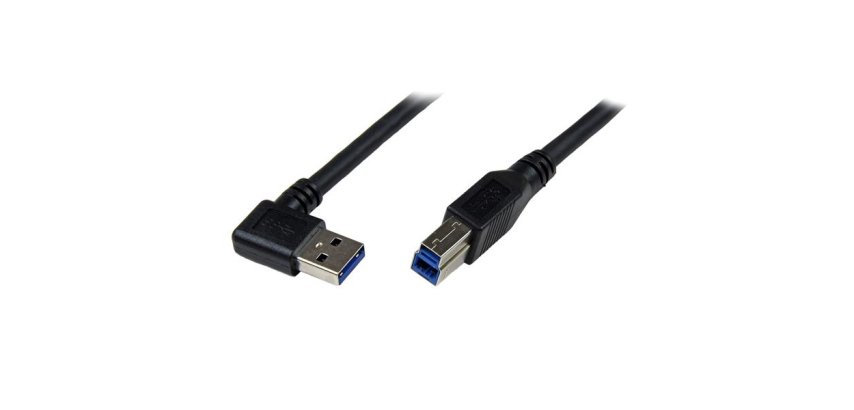 Cable 1m USB 3.0 Super Speed USB B Macho a USB A Macho Acodado en Ángulo a la Derecha - Negro