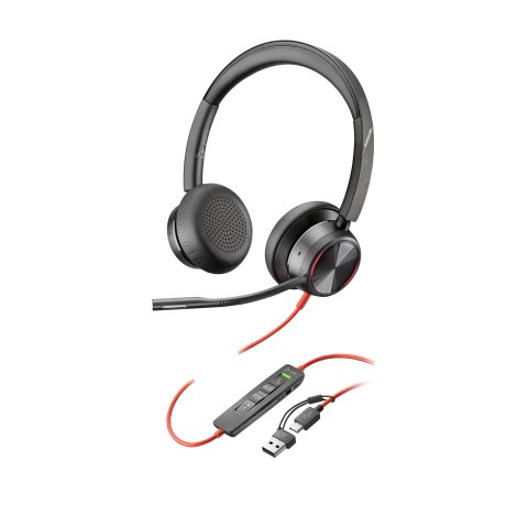 HP Poly Auriculares estéreo Poly Blackwire 8225 USB-C + Adaptador USB-C/A