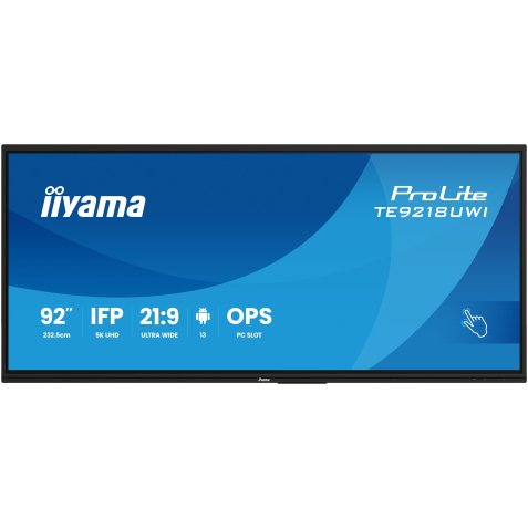 iiyama TE9218UWI-B1AG Écran d'affichage dynamique Écran plat interactif 2,32 m (91.5") LED Wifi 500 cd/m² 5K Ultra HD Noir Écran tactile Intégré dans le processeur Android 16/7