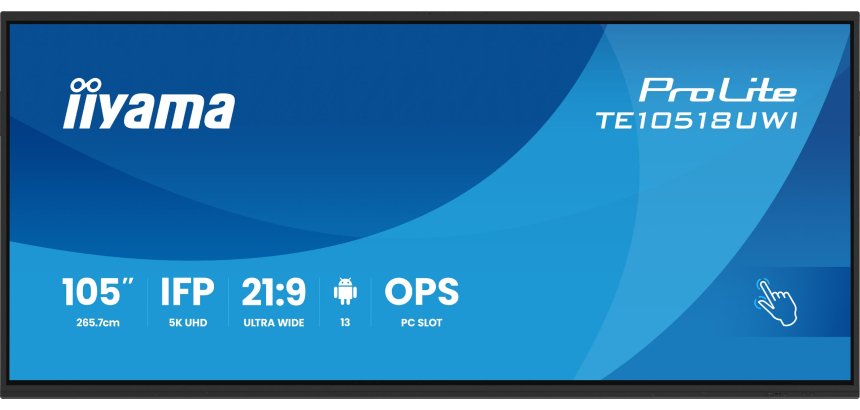 iiyama TE10518UWI-B1AG Écran d'affichage dynamique Carte A numérique 2,66 m (104.6") LED Wifi 450 cd/m² 5K Ultra HD Noir Écran tactile Intégré dans le processeur Android 16/7