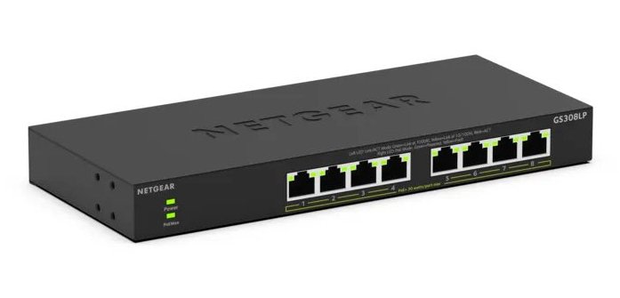 NETGEAR GS308LP Non-géré Gigabit Ethernet (10/100/1000) Connexion Ethernet, supportant l'alimentation via ce port (PoE) Bureau Noir