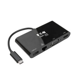 Tripp Lite U444-06N-HV4GUB Adaptador USB 3.1 Gen 1 USB-C, 4K @30Hz - HDMI, VGA, Puerto de Hub USB-A y Gigabit Ethernet, Negro