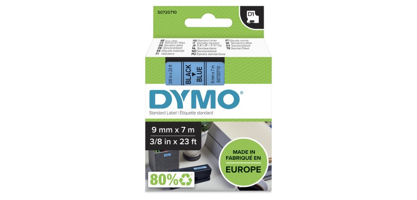 DYMO D1 etiquetas auténticas | impresión negra sobre fondo azul | 9 mm × 7 m | etiquetas autoadhesivas para etiquetadoras LabelManager