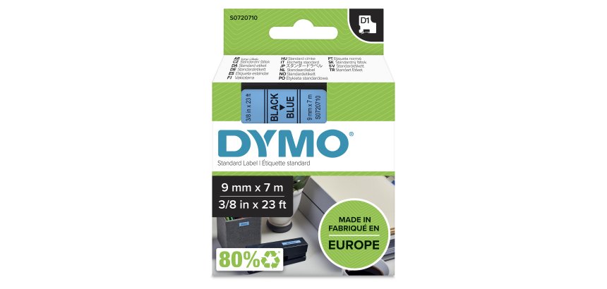 DYMO D1 etiquetas auténticas | impresión negra sobre fondo azul | 9 mm × 7 m | etiquetas autoadhesivas para etiquetadoras LabelManager