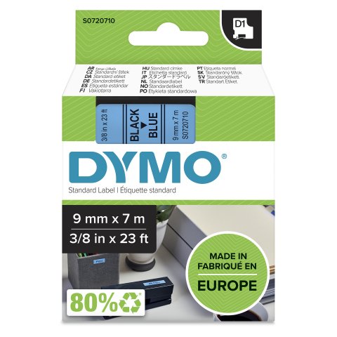 DYMO D1 etiquetas auténticas | impresión negra sobre fondo azul | 9 mm × 7 m | etiquetas autoadhesivas para etiquetadoras LabelManager