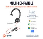 HP Poly Blackwire 3315 Monaural Microsoft Teams Certified USB-C Headset +3.5mm Plug +USB-C/A Adapter
