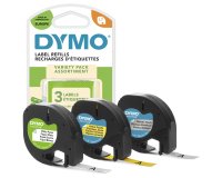 Cinta dymo metalizada letratag 12mm x 4mt papel blanco / plastico amarillo / metalica plata pack de 3