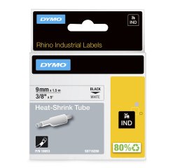 DYMO Rhino etiquetas industriales de tubo termorretráctil | 9 mm x 1,5 m | de color negro sobre fondo blanco