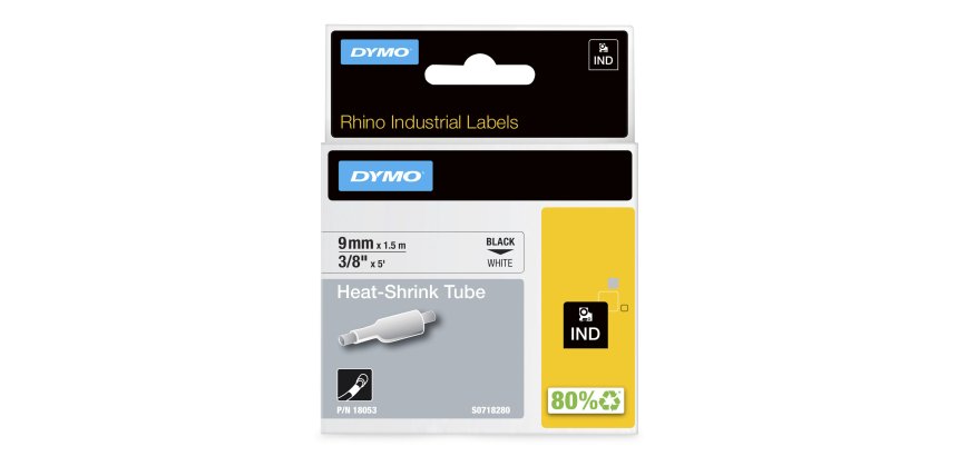 DYMO Rhino etiquetas industriales de tubo termorretráctil | 9 mm x 1,5 m | de color negro sobre fondo blanco