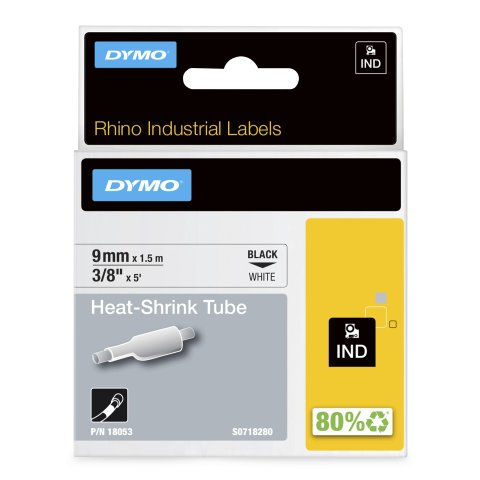 DYMO Rhino etiquetas industriales de tubo termorretráctil | 9 mm x 1,5 m | de color negro sobre fondo blanco