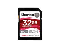 Kingston Technology 32GB Canvas React Plus SDHC UHS-II 300R/260W U3 V90 for Full HD/4K/8K