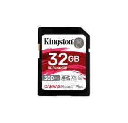 Kingston Technology 32GB Canvas React Plus SDHC UHS-II 300R/260W U3 V90 for Full HD/4K/8K