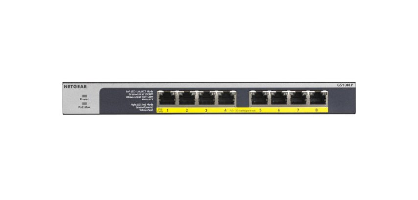 NETGEAR GS108LP Non-géré Gigabit Ethernet (10/100/1000) Connexion Ethernet, supportant l'alimentation via ce port (PoE) 1U Noir, Gris